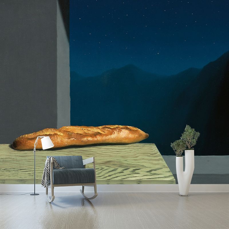 Full Size Baguette Wall Mural Decal Stain-Proof Surrealist Kitchen Wall Art in Blue-Yellow-Green