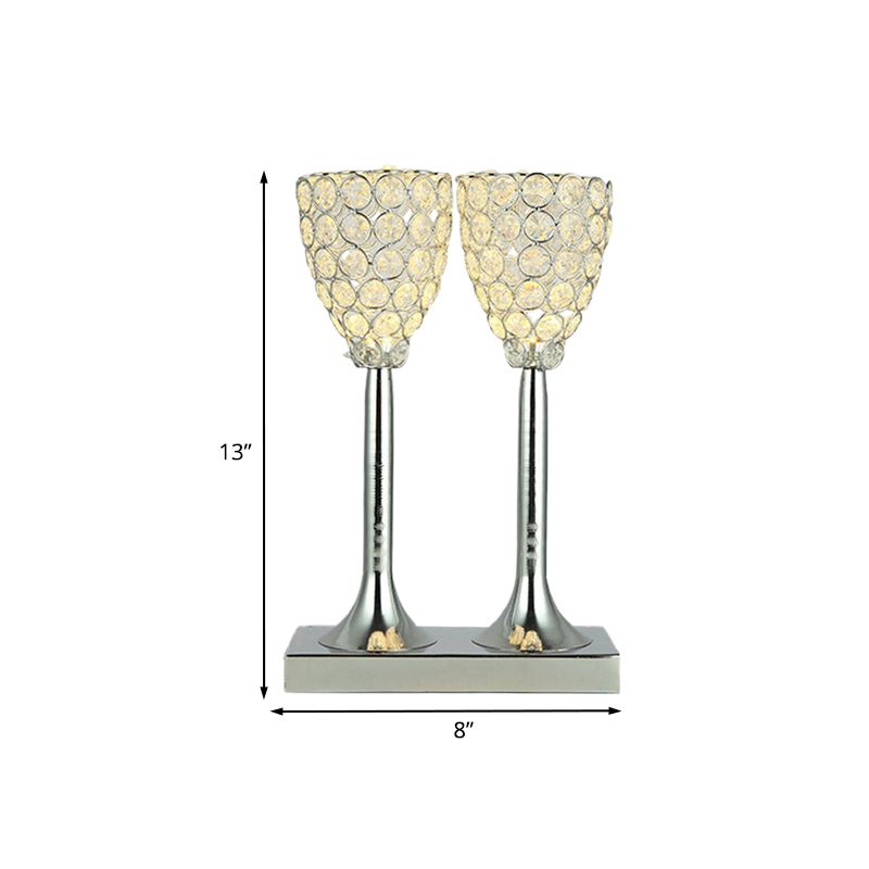 Lámpara de mesa de dos taza de vidrio transparente facial Lámpara de comedor LED simple Lámpara de noche en cromo