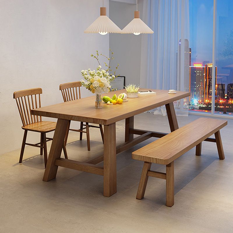 Industrial Style Dinette Table Rectangle Solid Wood Dinner Table in Brown