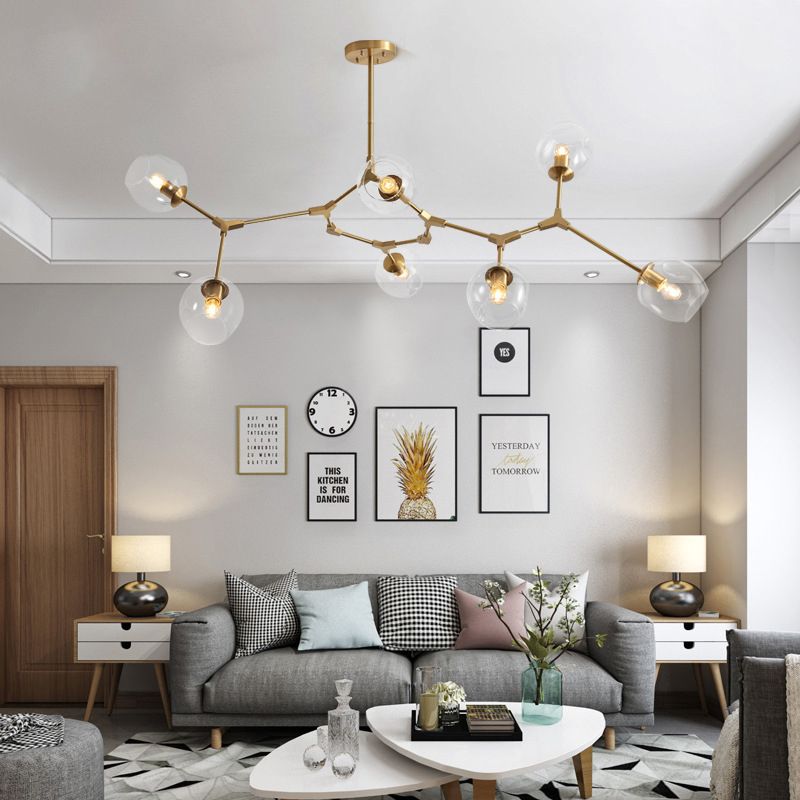 Clear Glass Suspension Lamp Fixture Modern Minimalist Island Light in Brass