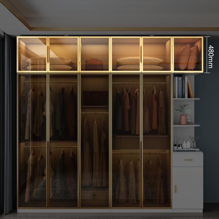 Wood and Glass Wardrobe Cabinet Contemporary Hinged Wardrobe Closet