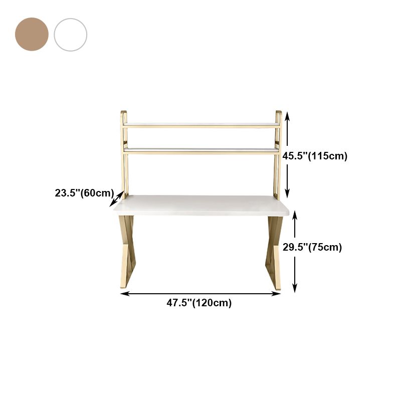 Rectangular Bedroom Desk Modern Style Desk with Solid Wood Top and Metal Legs