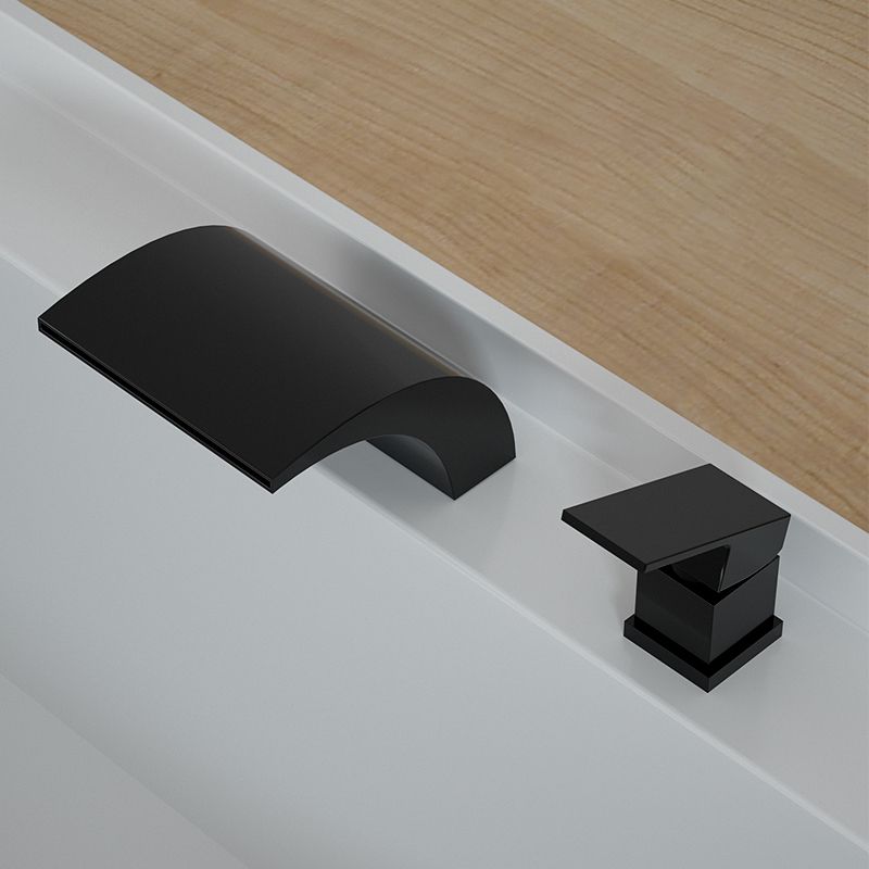 Modern Deck Mounted Metal Tub Filler Low Arc Faucet in Black/Gold