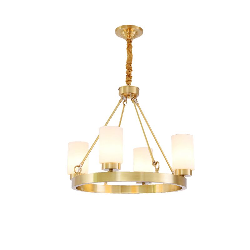 Wagon Wheel Grosted Glass Chandelier Light Classic Classic 4/6 Lumières Éclairage pendentif chambre en or avec nuance de cylindre