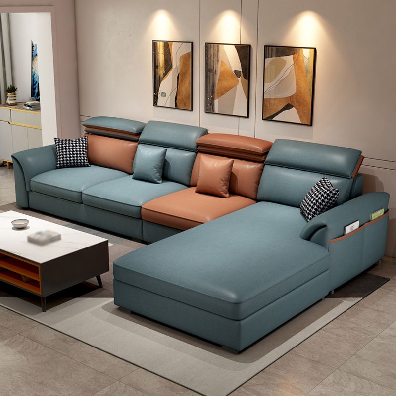 Faux Leather High Back Pillow Top Arm Sectional with Storage and Chaise