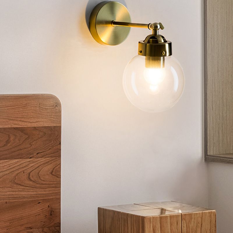 Industrial Style Ball Wall Sconce Glass 1 Light Sconces in Gold for Bedroom