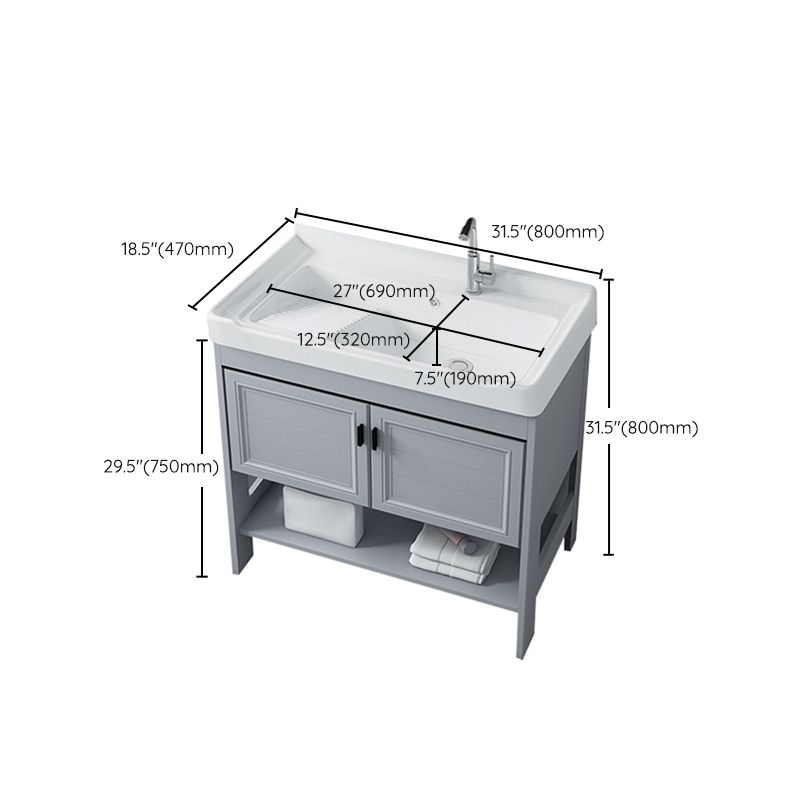 Modern Console Sink Porcelain Rectangular with Right Basin and Faucet Trough Sink