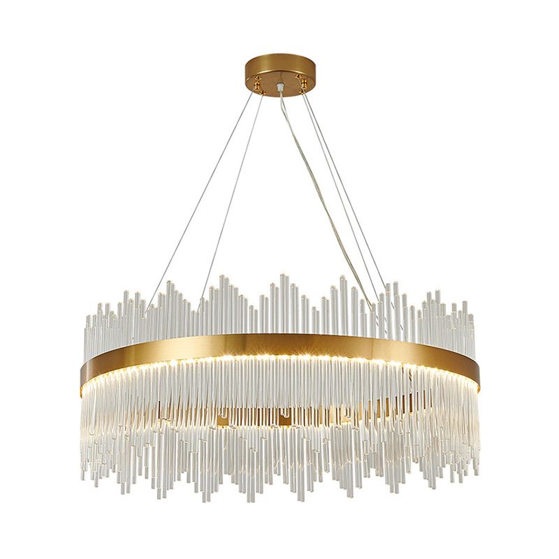 Modern Drum Chandelier Glass Crystal Pendant Ceiling Lights with Adjustable Hanging Cord for Living Room