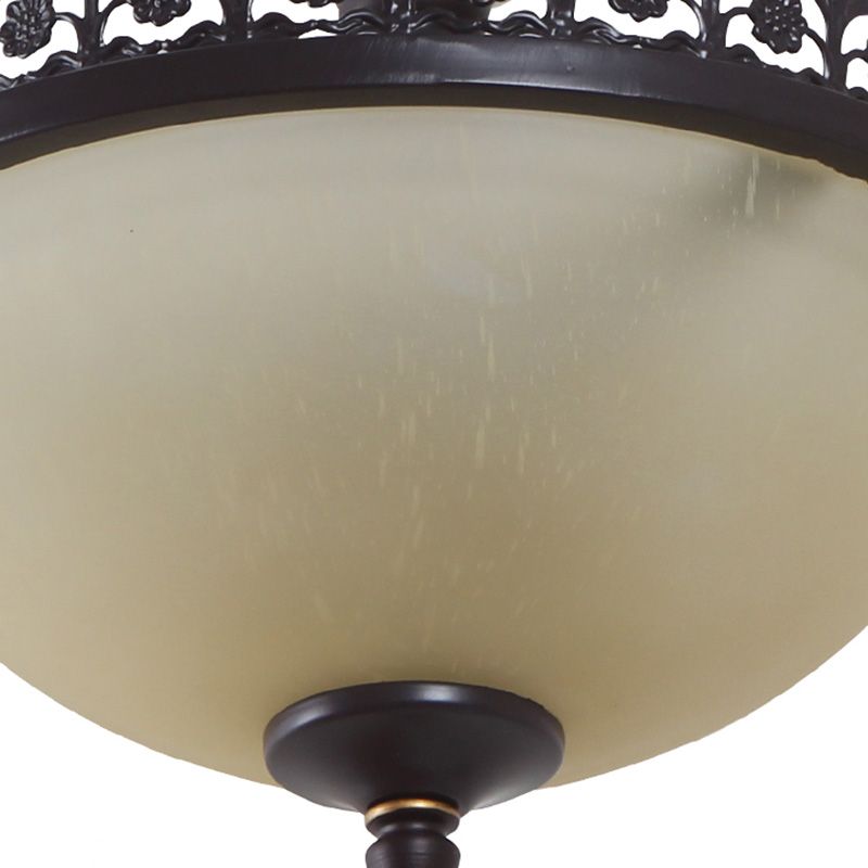 3 Bulbs Chandelier Pendant Light Vintage Bowl Frosted Glass Hanging Light in Black
