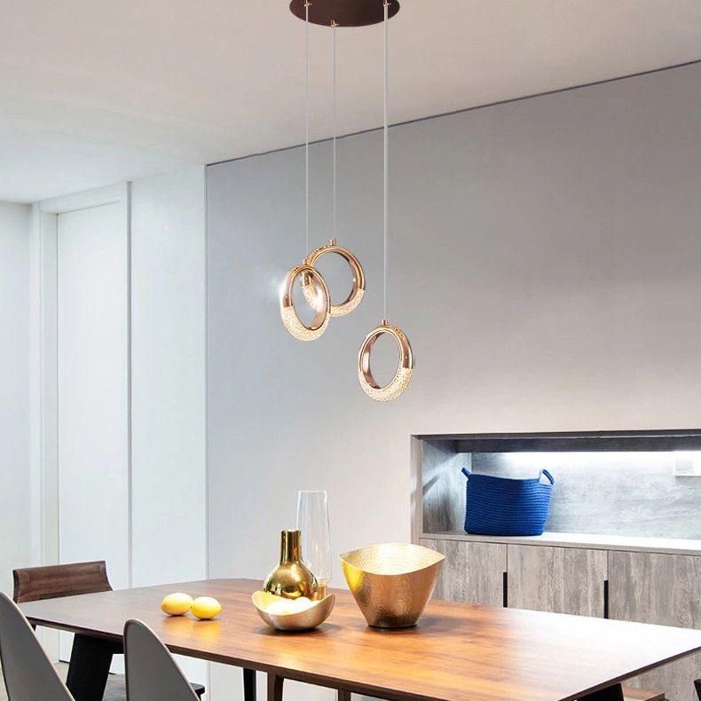 Gouden vergulde ring hanger minimalistisch LED -acryl suspensielamp voor eetkamer