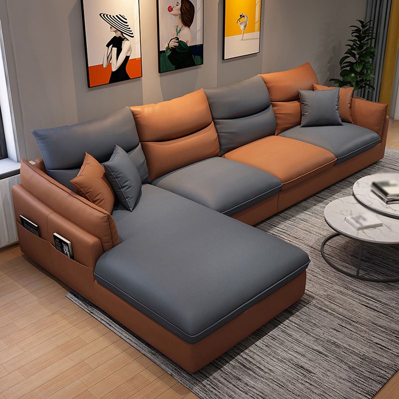 Faux Leather High Back Pillow Top Arm Sectional with Storage and Stain-Resistant