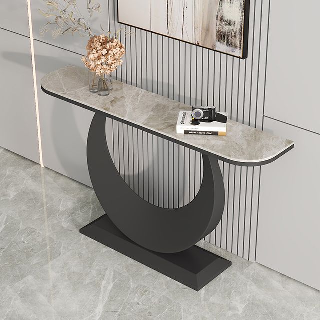 Modern Half Moon Accent Table 31.5-inch Tall Console Table with Shelf