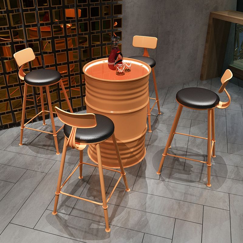 Industrial Orange Counter Stools Iron PU Upholstery Bar Stools with Low Back