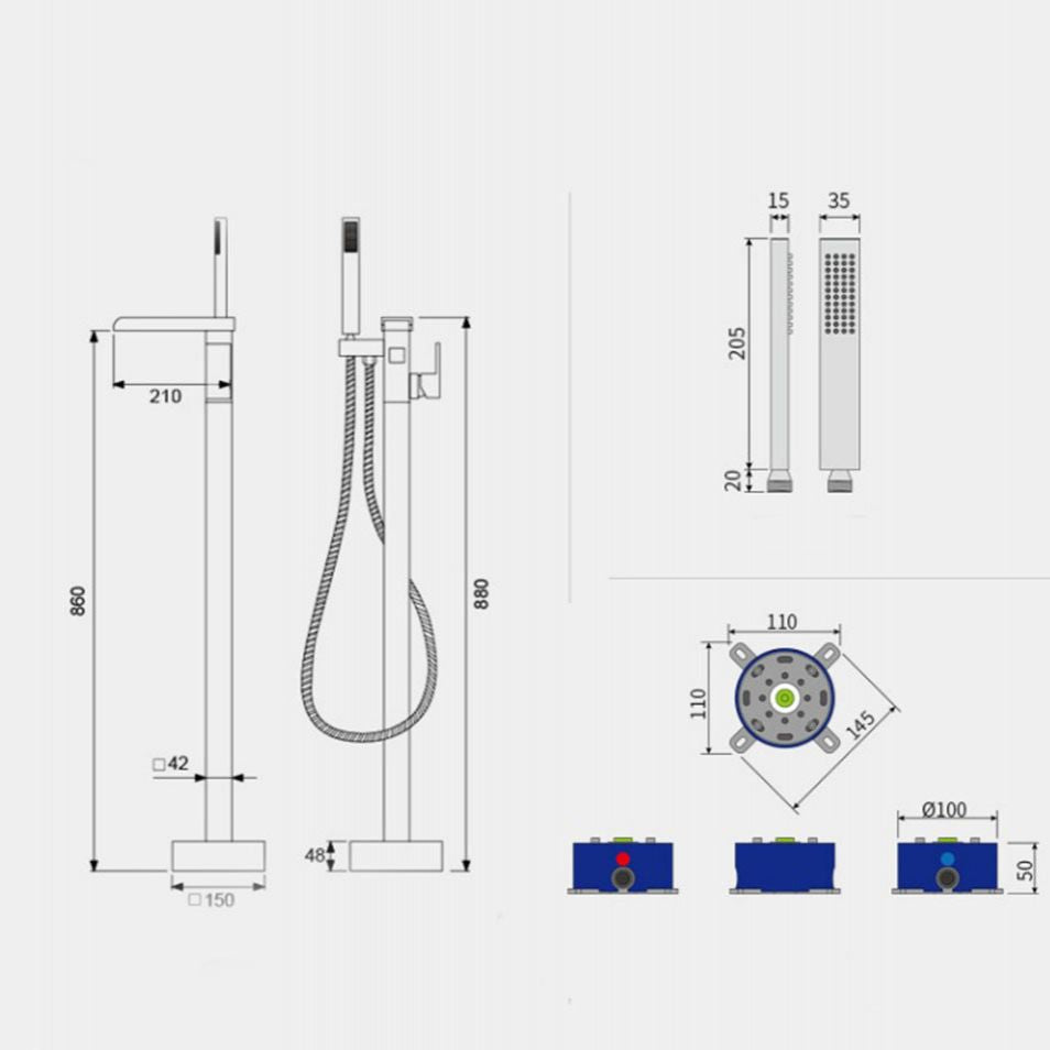 Floor Mounted Metal Freestanding Tub Filler Single Handle Waterfall Freestanding Faucet