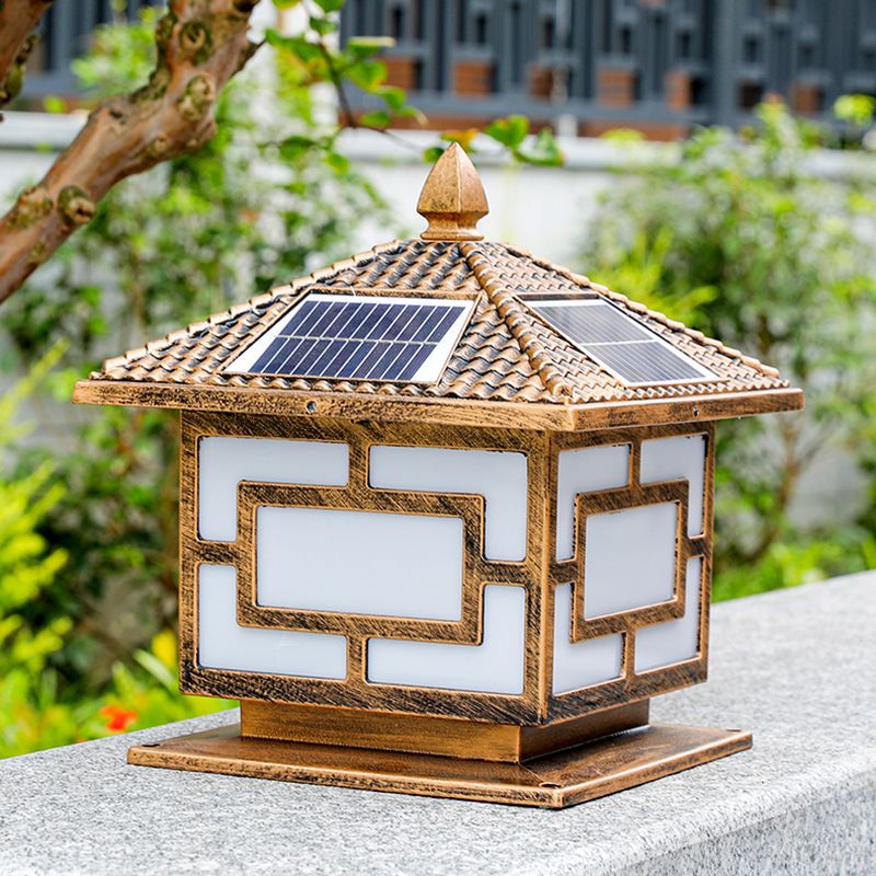 Rectangle Shape Metal Outdoor Lamp Modern Style Single Light Solar Pillar Light