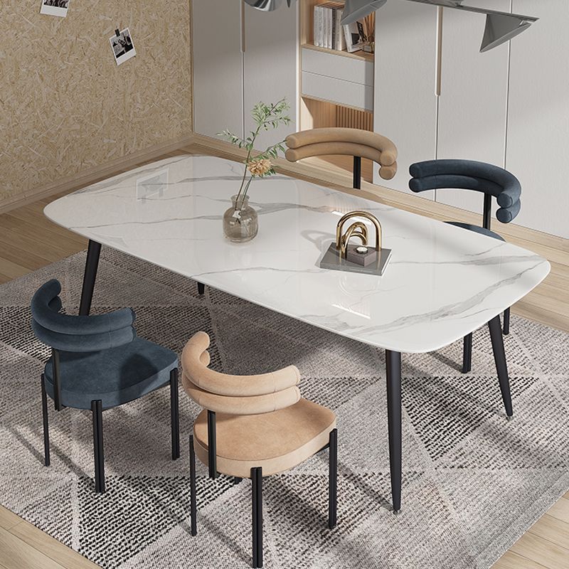Silla lateral casera de estilo moderno, silla de comedor tapizada de metal con respaldo abierto