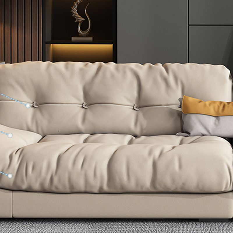 Contemporary Faux Leather Minimalist Sofa and Chaise Pillow Top Arm Cushions Sofa
