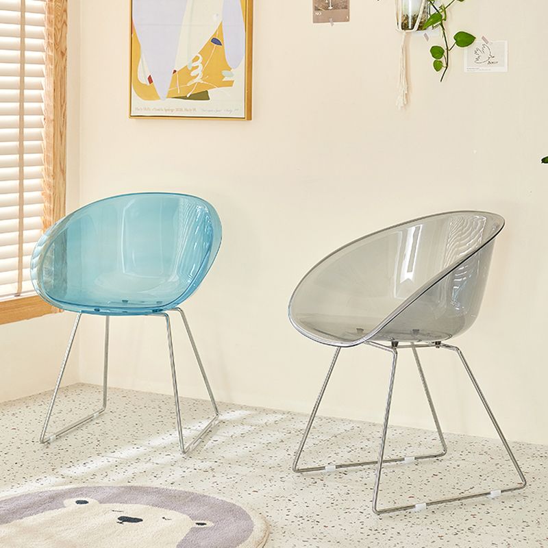 Contemporary Style Arm Chair Plastic Dining Chair with Metal Base for Dining Room