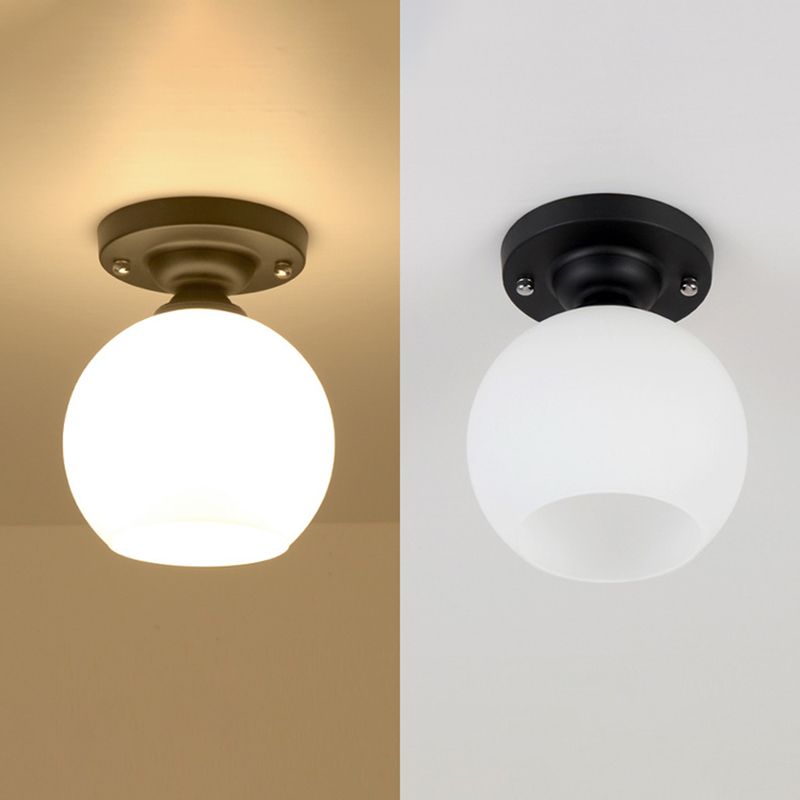 Glass Shade Semi Flush Mount Light Modern Aisle Semi Flush Mount Ceiling Lighting in Black