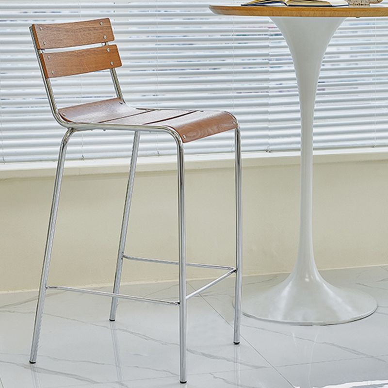 Modern Style Counter Stool Wood Saddle Seat Bar Stool with Metal Base