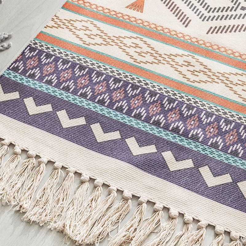 Vintage-Boho-Teppich mit mehrfarbigem Geo-Muster, maschinenwaschbarer, schmutzabweisender Teppich mit Fransen für den Raum