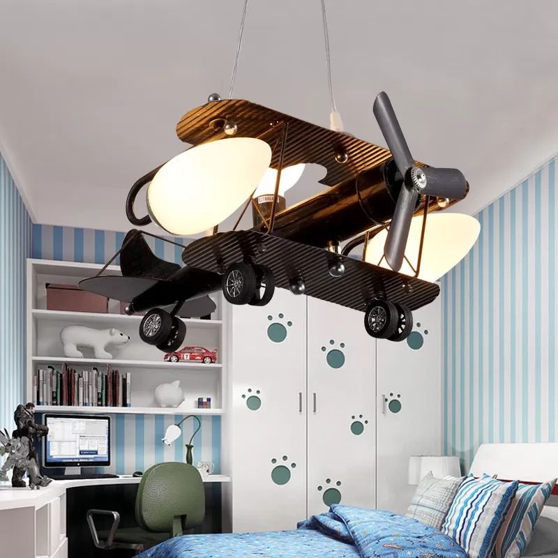 Vintage Propeller Airplane Hanging Light Metal 3 Heads Plafond Pendentif For Study Room Teen