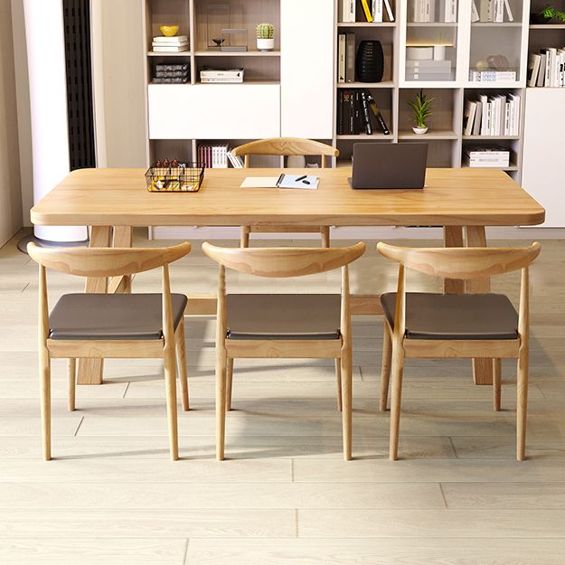 Modern Style Office Desk Solid Wood Trestle Writing Desk for Home