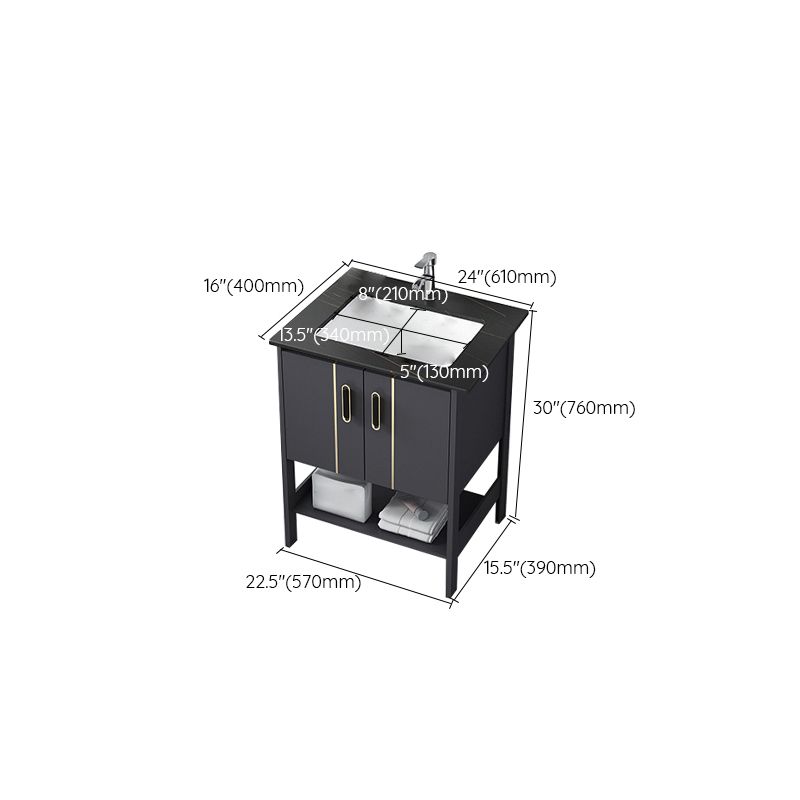 Single Sink Vanity Shelving Included Metal Frame 2 Doors Freestanding Modern Vanity