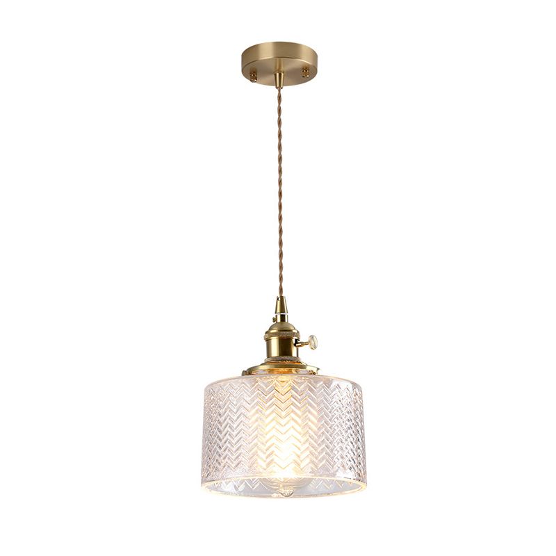 1-Licht-Anhängerlampe Japanischer Stil Ripple Glassschatten Hängende Lampe für Cafe