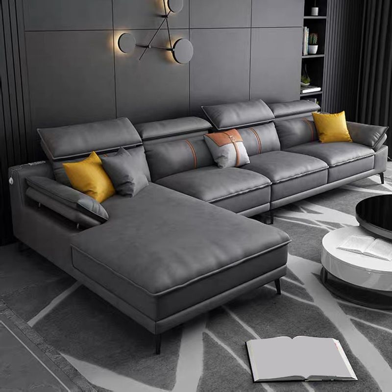 Grey Modern Adjustable Sofa & Chaise Pillow Top Arm Sectional