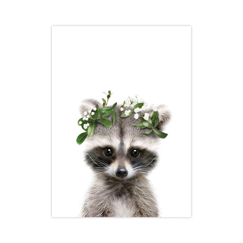 Animal with Wreath Art Print Modernism Textured Bedroom Wall Decor in Grey-White