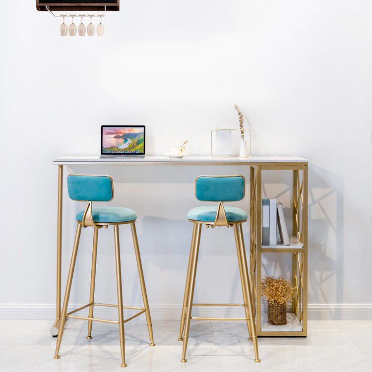 Modern Stone Double Pedestal Cocktail Bar Table Rectangle Storage Bistro Bar Desk