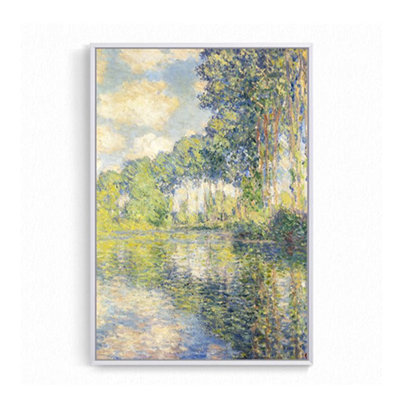 Textured Monet Pool Painting Canvas Rustic Wall Art Print for Family Room, Yellow