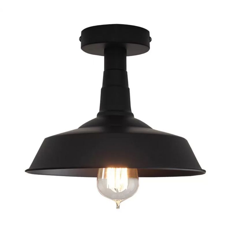 Barn Washroom Flushmount Lighting Rustic Iron Single Bulb Black Semi Flush Mount Ceiling Light