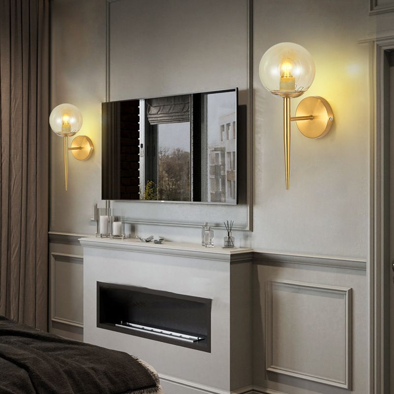 Iron and Glass Bath Sconce in Gold Finish Globe Shade Bathroom Vanity Lighting