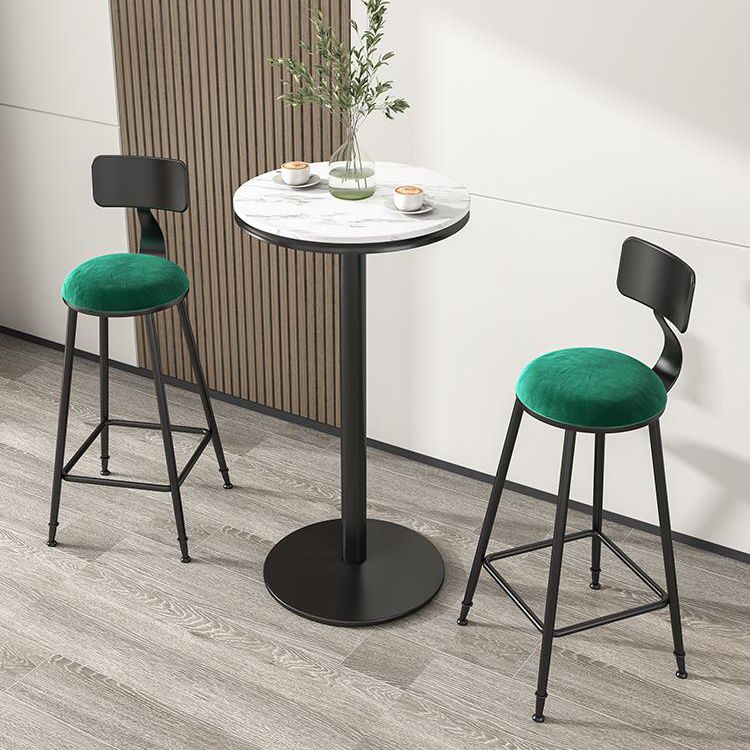 Scandinavian Low Back Footrest Barstool Matte Finish Velvet Counter Stool