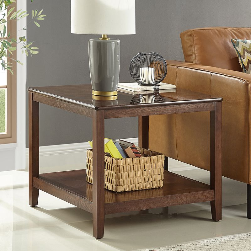 Farmhouse Living Room 4-Leg End Table One-Shelf Wooden Sofa End Table