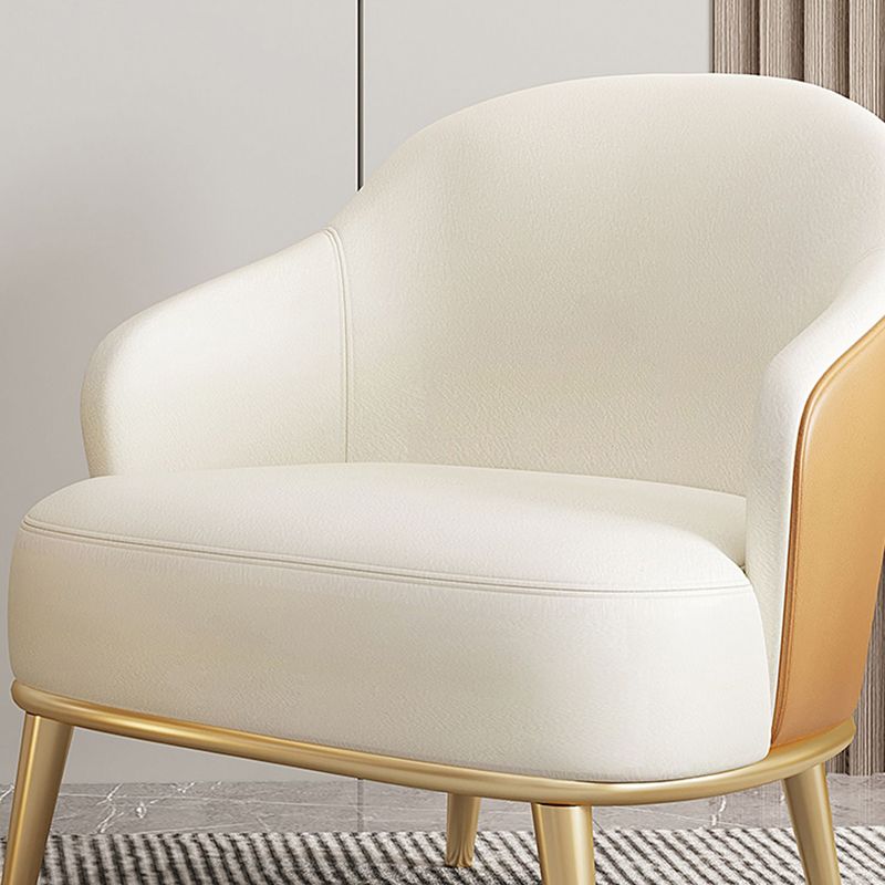 Glam Styled Leather Armchair Fixed Back Basic Four Legs Recessed Arms Chair