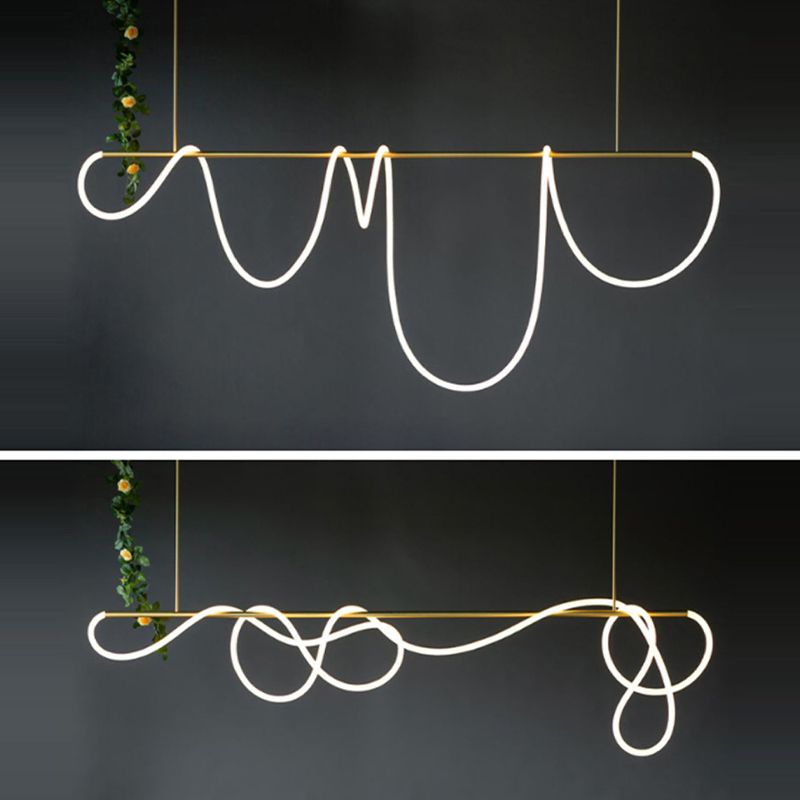Modern Metal Ceiling Light Linear Shape Island Light with Silicone Shade for Living Room