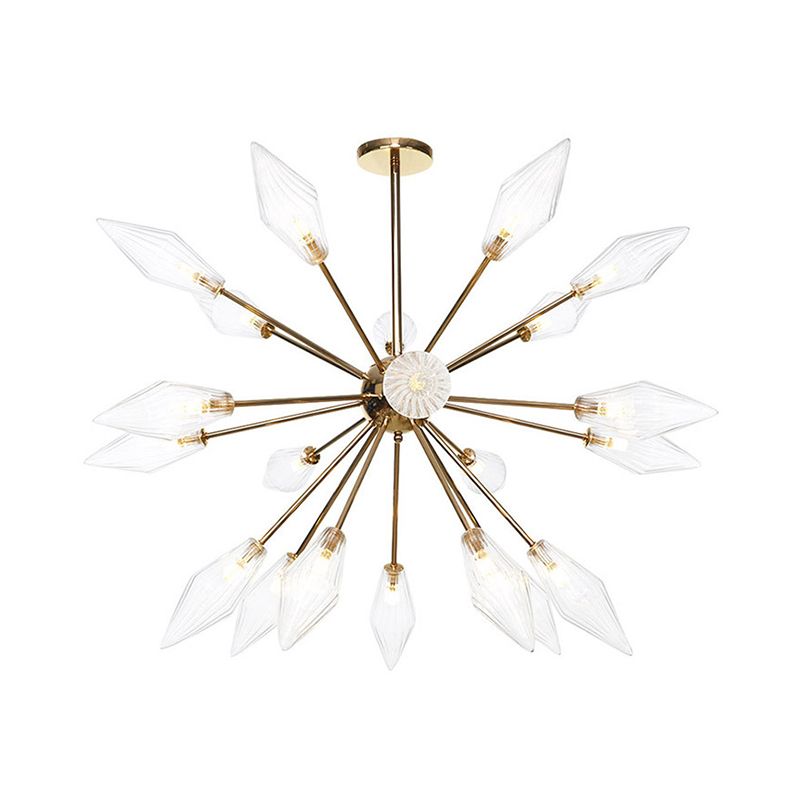 Diamond Shape Indoor Hanging Chandelier Light Amber/Clear Glass 9/12/15-Head Industrial Stylish Ceiling Light Fixture