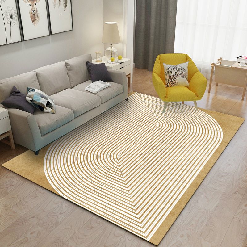 Brown Abstract Line Rug Polyester Modern Area Rug Non-Slip Backing Rug for Living Room