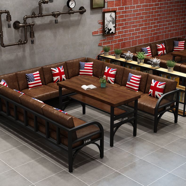 Industrial Solid Wood Dinner Room Kitchen Table Brown Table with Black Frame for Dining Room