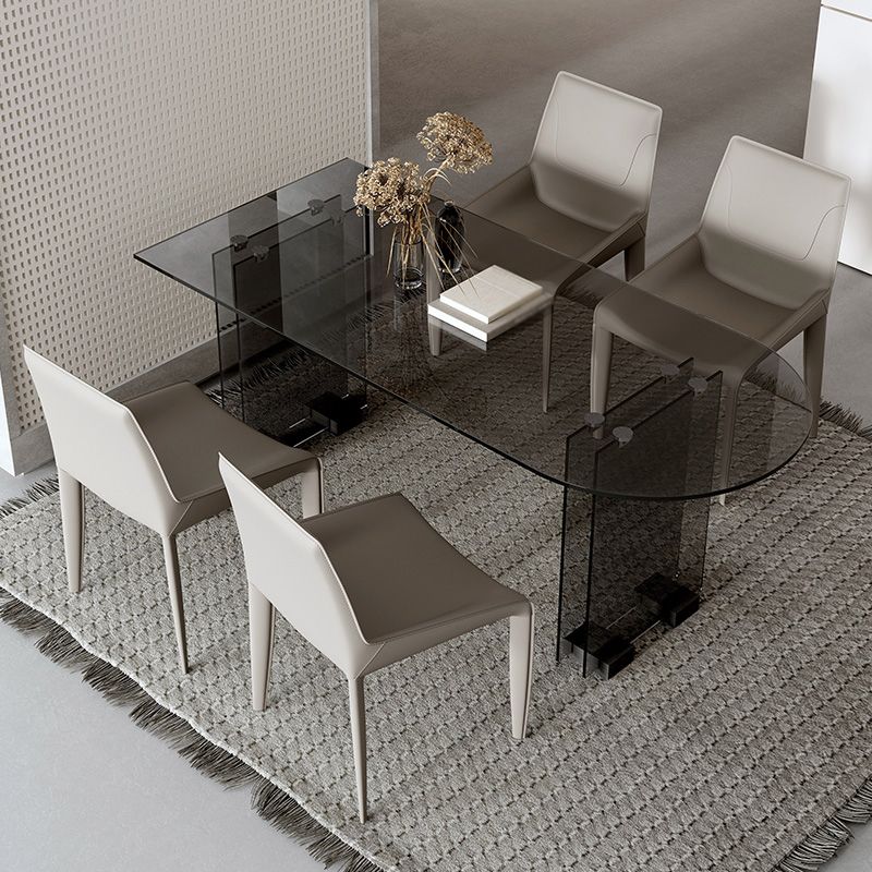 Glass Contemporary Free Form Dining Table Clear Glass Table with Double Pedestal