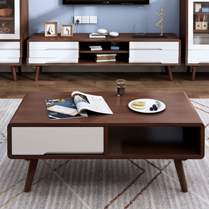 Contemporary with Storage Shelf Solid Wood Rectangular Single Coffee Table