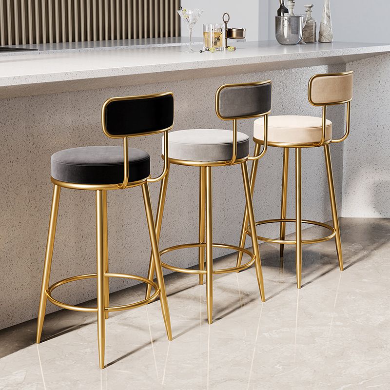 Glam Armless Backrest Counter Stool Iron Counter Stool with Cushion and Pedal