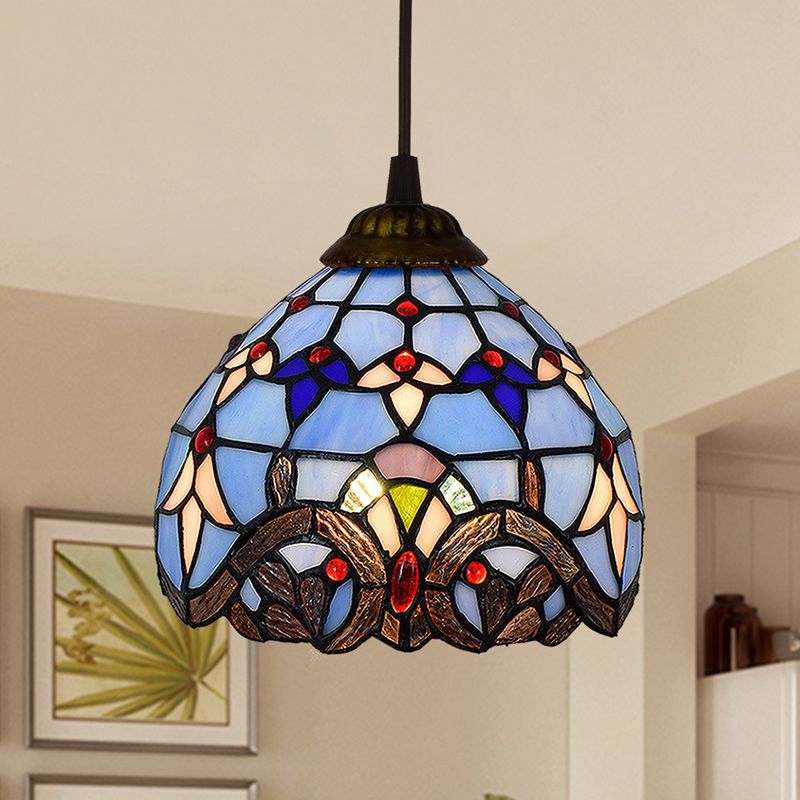 Shaded Pendant Light 1 Bulb Stained Art Glass Tiffany Suspension Light Fixture for Corridor