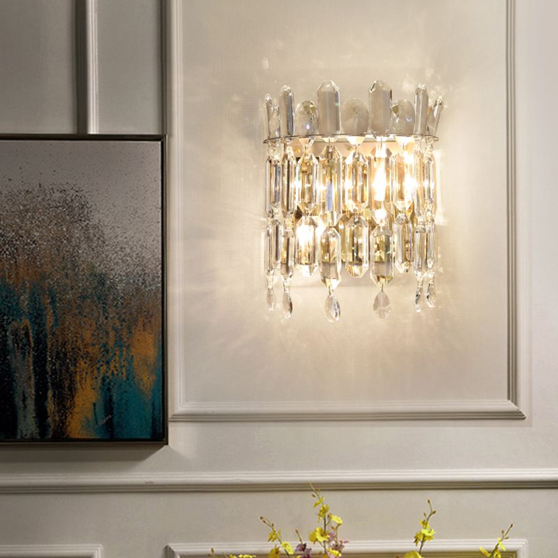 Lampada da parete in oro in cristallo nella moderna sconde da parete a 2 luci di metallo elettroplate artistico