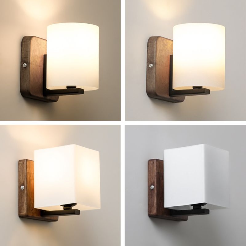 Nordic Style Glass Wall Light Geometrische 1 leichte Wandleuchten mit Holz für Schlafzimmer