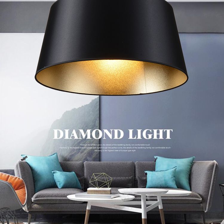 Frustum Hanging Light Simplicity Fabric 1-Light Dining Room Pendant Light in Black and Gold Inner