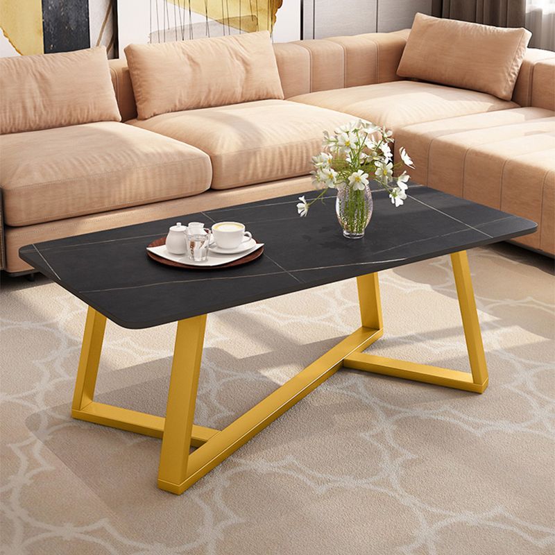 Slate Rectangle Coffee Table Cross Legs Single Table for Living Room